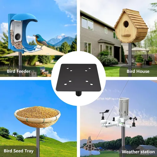 Vista 3 de Kit de poste para comedero de pájaros, poste de casa de pájaros de 79 pulgadas para exteriores resistente, 5 puntas de base ajustables, soporte