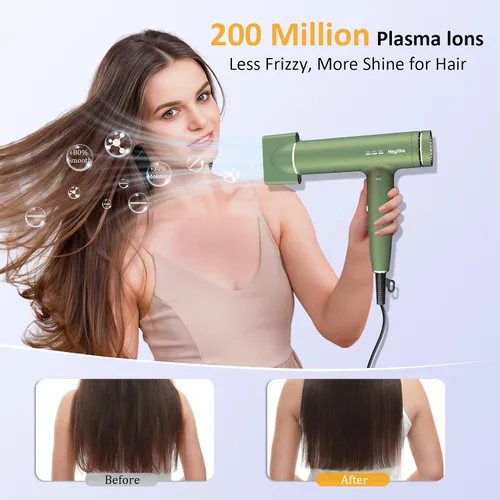 Vista 3 de Secador de pelo de iones de plasma de alta velocidad con difusor, secador profesional de 110000 rpm, motor sin escobillas para secado rápido, 1500