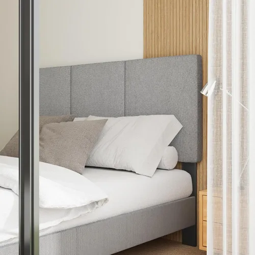 Vista 5 de IOILORI Base de cama tamaño Queen con cabecera tapizada, listones de madera resistentes, no requiere somier, silencioso, fácil montaje, gris