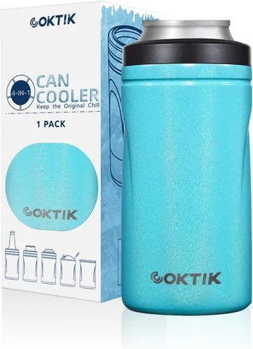 Vista 28 de COKTIK 4 en 1 enfriador de latas aislado, enfriador de latas delgadas de doble pared para latas de 12 oz regulares o delgadas y botellas de cerveza