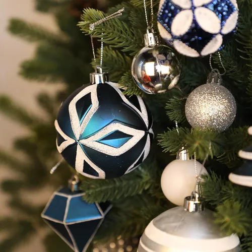 Vista 4 de 100 piezas de juego de adornos de Navidad azul y blanco – Kit de bolas de decoración de árbol de Navidad inastillables con estrella de copa