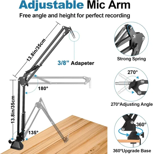 Vista 3 de Soporte de micrófono para Blue Yeti Soporte de escritorio con brazo de micrófono mejorado para Hyperx Quadcast Blue Yeti Pro X Snowball con soporte