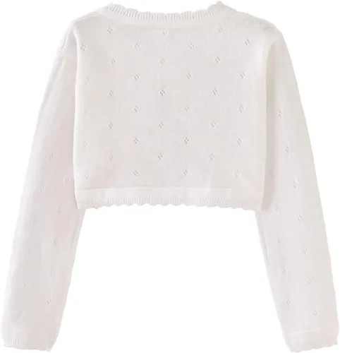 Vista 7 de Miccina - Bolero de punto para niñas pequeñas, cárdigan con mangas largas, vestido de botón, chaqueta de vestir, parte superior para bebés y niños