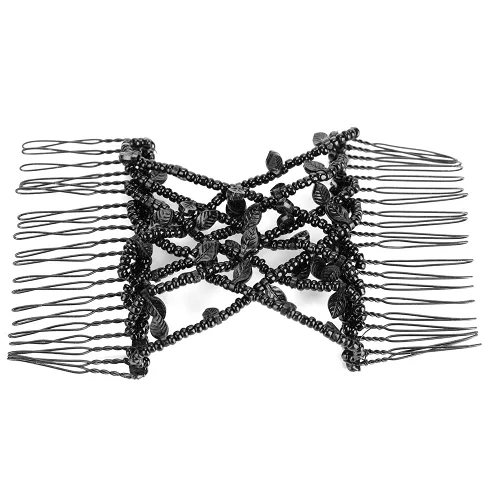 Vista 9 de Juego de pinzas y peines para el cabello de perlas – clips dobles elásticos elásticos, peines mágicos, herramienta de peinado de cabello DIY (negro)