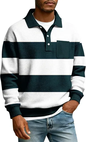 Vista 34 de Camisas de manga larga con botones a cuadros para hombre, con cuello de manga larga, estilo casual, elegante, a cuadros