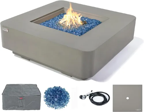 Vista 36 de Elementi+ Mesa de Fuego de Gas Colorado de Hormigón Fundido de 56" Rectangular, Hoguera al Aire Libre con Ignición Electrónica Incluye Cubierta