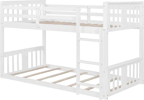 Vista 5 de Harper & Bright Designs Literas para niños, litera de madera maciza individual sobre individual, marco de cama con barandilla de protección y Gris