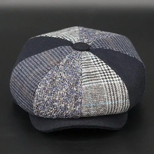 Vista 3 de Hombres Mezcla De Lana Newsboy Gorra 8 Panel Tweed Flat Cap Cabbie Hat Snap Brim Azul 1