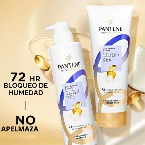 Vista 8 de Pantene Pro-V Miracles Curl Define & Shine Coconut + Shea 1 Minute Miracle Conditioner 10.9 FL OZ