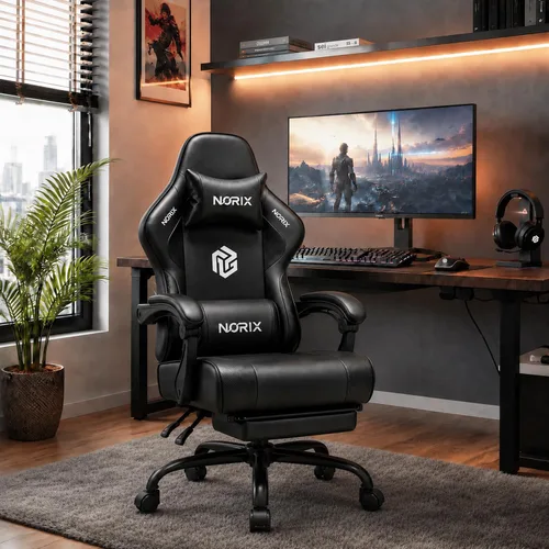 Vista 2 de Silla de juegos para adultos, silla de juegos para jugadores, silla de PC Negro