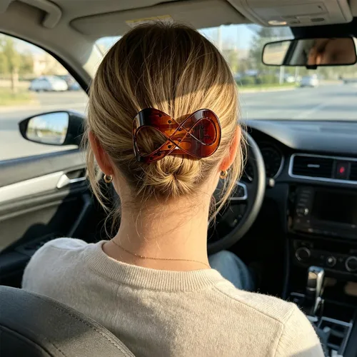Vista 6 de 2 Pcs Flat Hair Clips Acrylic French Concord Banana Clips for Thick Thin Hair - Strong Grip No Slip Claw Clips for Women (Amber & Black)