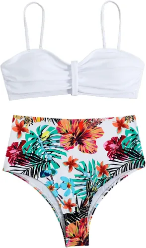 Vista 6 de JUNGE Bikini Set for Women Printed Bikinis Swimsuit Sexy Push Up Two Pieces Beach Bathing Suit Swimwear Mid Rise Bottom