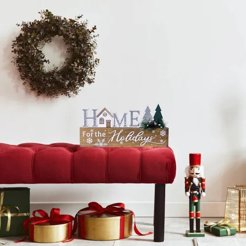 Vista 5 de Bloques de señalización navideña de madera, decoración de mesa con cita para el hogar, señal de bloque de centro de mesa de Navidad con copo