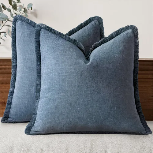 Vista 11 de MIULEE Juego de 2 fundas de almohada decorativas de lino neutro con flecos, fundas de cojín de estilo bohemio con borlas para sofá, cama, sala