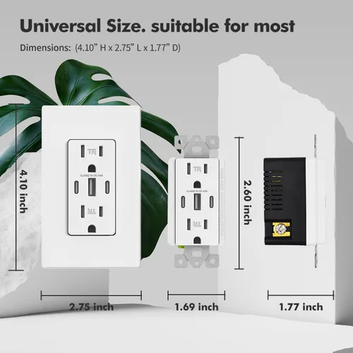 Vista 3 de Micmi Toma de pared USB C, 30 W, 6.0 amperios, 3 puertos USB C, 15 A, receptáculo resistente a manipulaciones con puertos dobles tipo C y A