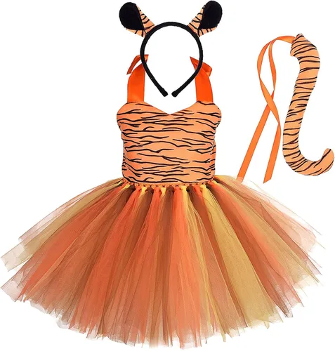 Vista 2 de Conjunto de disfraz de animal de tigreleopardocebra con cola de aro para el pelo, disfraz de Halloween