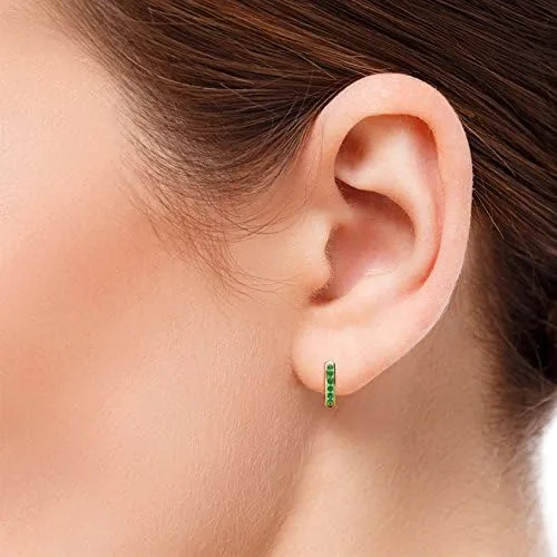 Vista 3 de Aretes de aro pequeños esmeralda Huggies 019 ctw oro amarillo de 14 quilates Oro amarillo Esmeralda Oro amarillo esmeralda