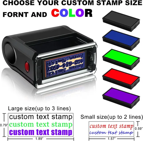 Vista 2 de Sellos de nombre personalizados, sello de firma autoentintado, sello de goma personalizado, 5 opciones de colores y muchas opciones de fuente, hasta