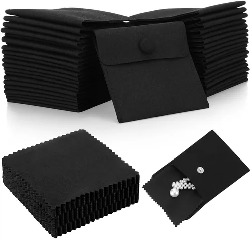Vista 11 de Paquete de 120 bolsas de microfibra para joyas con paño de limpieza de 3.2 x 3.2 pulgadas, bolsa de embalaje de joyas con bolsas de botón a presión