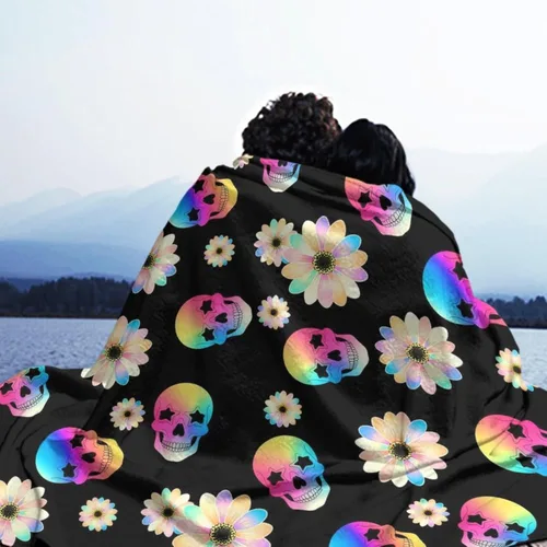 Vista 5 de Manta cómoda para cama, sofá, compatible con flores de calavera de azúcar, mantas y mantas de franela ligeras, mantas de microfibra mullidas
