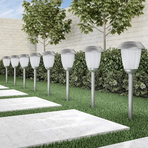 Vista 5 de Pure Garden - Juego de luces solares para camino, juego de 8 a 16 pulgadas de alto de acero inoxidable para exteriores, iluminación para jardín