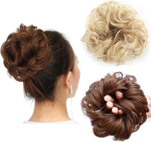 Vista 25 de Cabello sintético despeinado, grueso, extensiones para coleta, cabello recogido