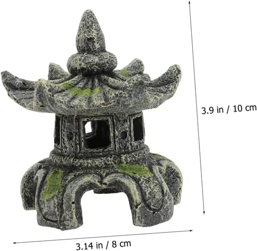Vista 7 de Yardwe Resina artesanal pecera estatua de pabellón de peces escondido de peces adornos 2 piezas decoración fácil lavado seguro acuario decoración