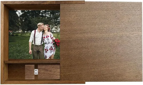 Vista 10 de Caja de regalo de madera pequeña personalizada con tapa deslizante, caja USB de recuerdo de madera personalizada con grabado láser con nombre
