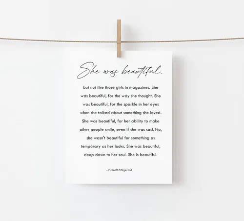 Vista 3 de She Was Beautiful - Arte de pared con cita de F. Scott Fitzgerald, regalo de aliento para mujeres, adolescentes, niñas, hijas, amigas, póster