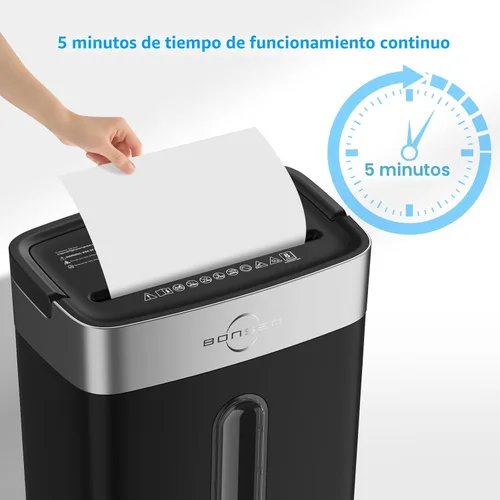Vista 2 de BONSEN - Trituradora para oficina en casa, 8 hojas de papel, tarjetas de crédito, corte cruzado, uso doméstico, papelera de 4 galones, alto nivel