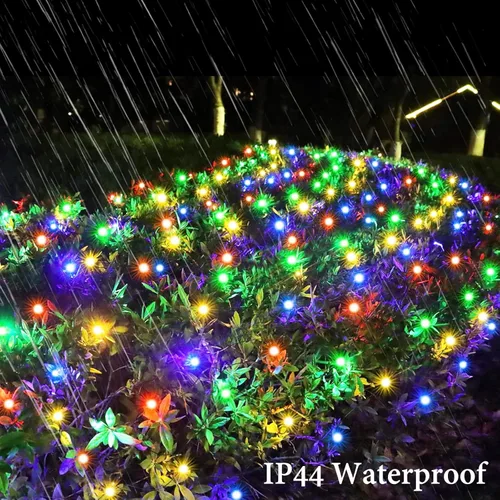 Vista 5 de OYCBUZO 300 luces LED de red de Navidad, 14.8 pies x 5 pies, luces de malla para exteriores, 8 modos, cable verde, tira de luces conectables
