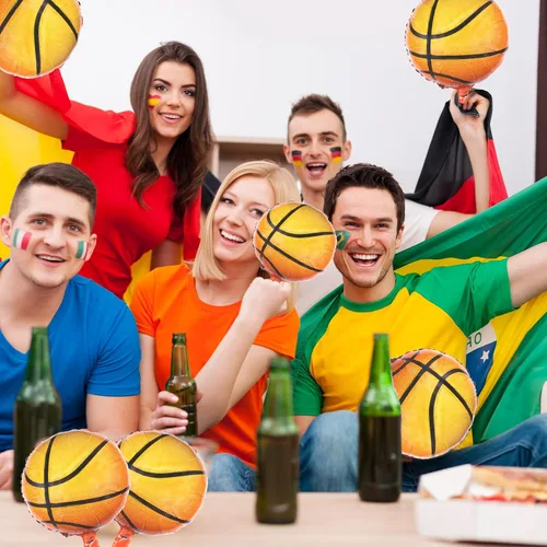 Vista 5 de 12 globos de baloncesto grandes de 18 pulgadas, globos redondos de aluminio con forma de baloncesto para deportes temáticos de baloncesto, partidos