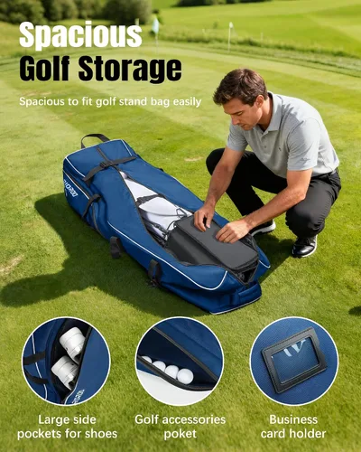 Vista 6 de Bolsas de viaje de golf RIOROO para aerolíneas con ruedas, funda de oxford 900D de lado blando, protección acolchada para palos, regalos de golf