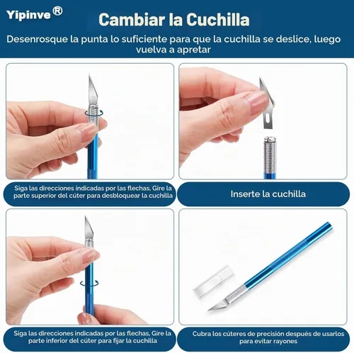 Vista 4 de Cuchillo Exacto, 2 cuchillos Exacto con 60 cuchillas Exacto #11, cuchillo de manualidades, cuchillo de pasatiempo, juego de cuchillos Exacto