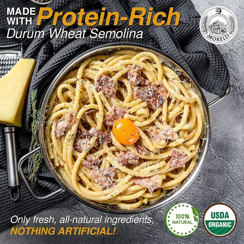 Vista 5 de Morelli Bucatini - Pasta italiana orgánica de primera calidad de Italia - Marca de pasta gourmet artesanal y familiar - Pasta de sémola de trigo