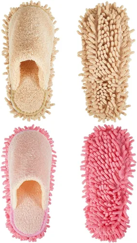 Vista 9 de Jecery 2 pares de pantuflas de microfibra para limpieza de suelos de chenilla, limpiadores de tabla base, herramientas de limpieza para el hogar