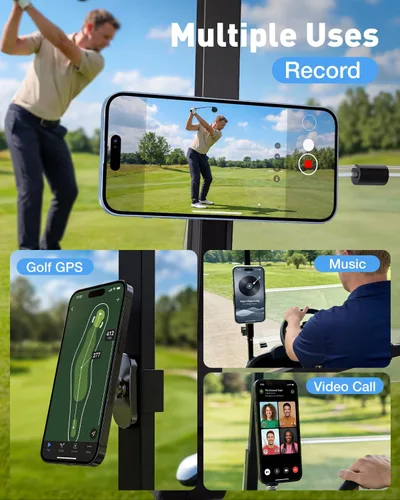 Vista 5 de NEVERLAND Soporte para teléfono para carrito de golf, soporte magnético para carrito de golf con anillo de metal para iPhone y Android, soporte