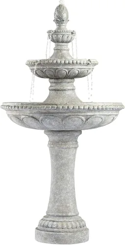 Vista 10 de Ravenna - Fuente italiana grande de 43 pulgadas de alto para interiores y exteriores, fuente de suelo de piedra sintética, cascada de 3 niveles