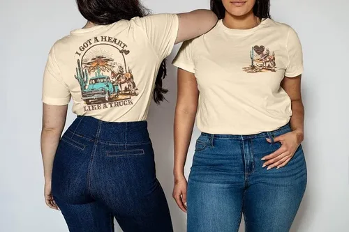 Vista 3 de Camiseta con texto en inglés "I Got A Heart Like A Truck" para mujer, camisetas de música country de Nashville, traje de concierto Western Sunset