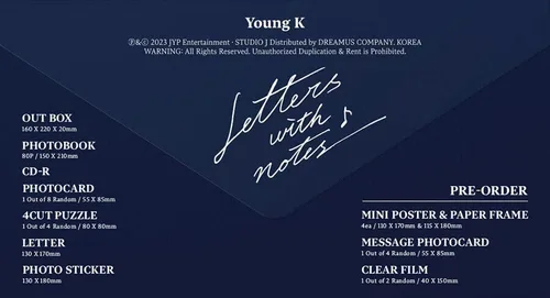 Vista 3 de YOUNG K LETTERS WITH NOTES 1st Full Album ALBUM Ver Ver. K-POP SEALED