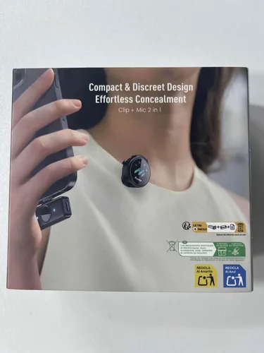 Vista 2 de Micrófono Lavalier inalámbrico para teléfonos iPhone y Android, micrófono de solapa con clip AI Noise Reduction & Hi-Fi Audio & 24H Working Time &