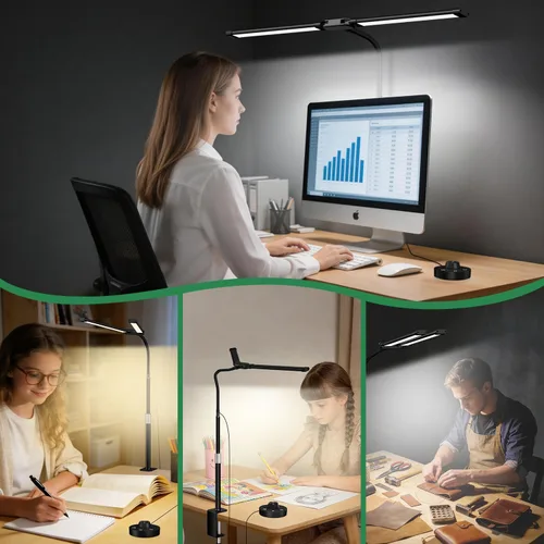 Vista 8 de LED Desk Lamp with Clamp, 23.5-31.5 Inches, Black 24W, 75 Lighting Modes, Flexible Neck Design, Telescopic Height, For Home Office Study Work