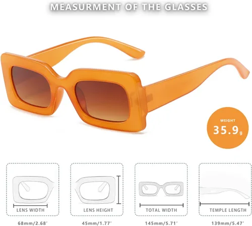 Vista 2 de LASPOR Lentes de sol rectangulares vintage de los años 90, lentes de sol cuadrados de moda para mujeres y hombres