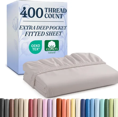 Vista 12 de Sábana bajera ajustable de algodón extra profunda Twin de 400 hilos - Sábana bajera individual de lujo hotelero solamente - Se adapta fácilmente a