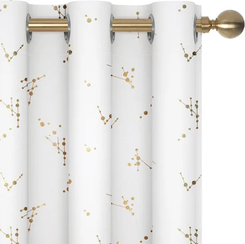Vista 49 de Deconovo - Cortinas opacas con diseño dorado estampado y ojales, negro, de 42 pulgadas de ancho x 45 pulgadas de largo