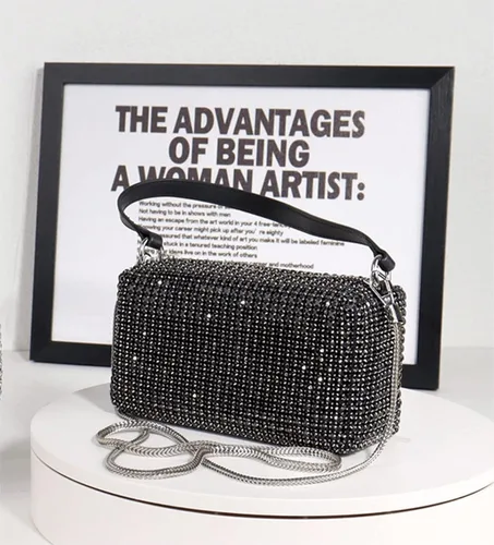 Vista 4 de Bolso de hombro con diamantes de imitación para mujer, bolso cruzado clásico con purpurina, bolso de noche brillante, monedero plateado de diamante