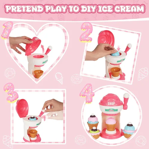 Vista 2 de Juego de juguetes de helado, tienda de juegos de simulación, contador de helados con luz, juego para hacer helados, juguete de cajero con sonido