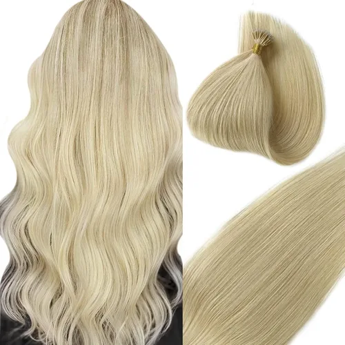 Vista 29 de Extensiones de cabello Microlink con reflejos, cabello humano lacio de 14 pulgadas, rubio caramelo resaltado, 50G/50S