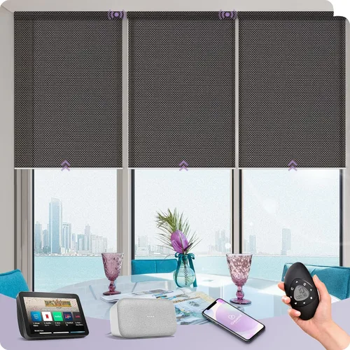 Vista 48 de Graywind Persianas enrollables inteligentes acopladas compatibles con Alexa Google, tamaño personalizado extra grande, persianas motorizadas