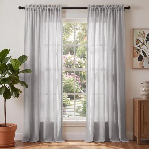 Vista 11 de PrinceDeco - Cortinas de lino de 63 pulgadas de largo para sala de estar, gruesas, de arpillera, con bolsillo para barra, cortinas para ventanas